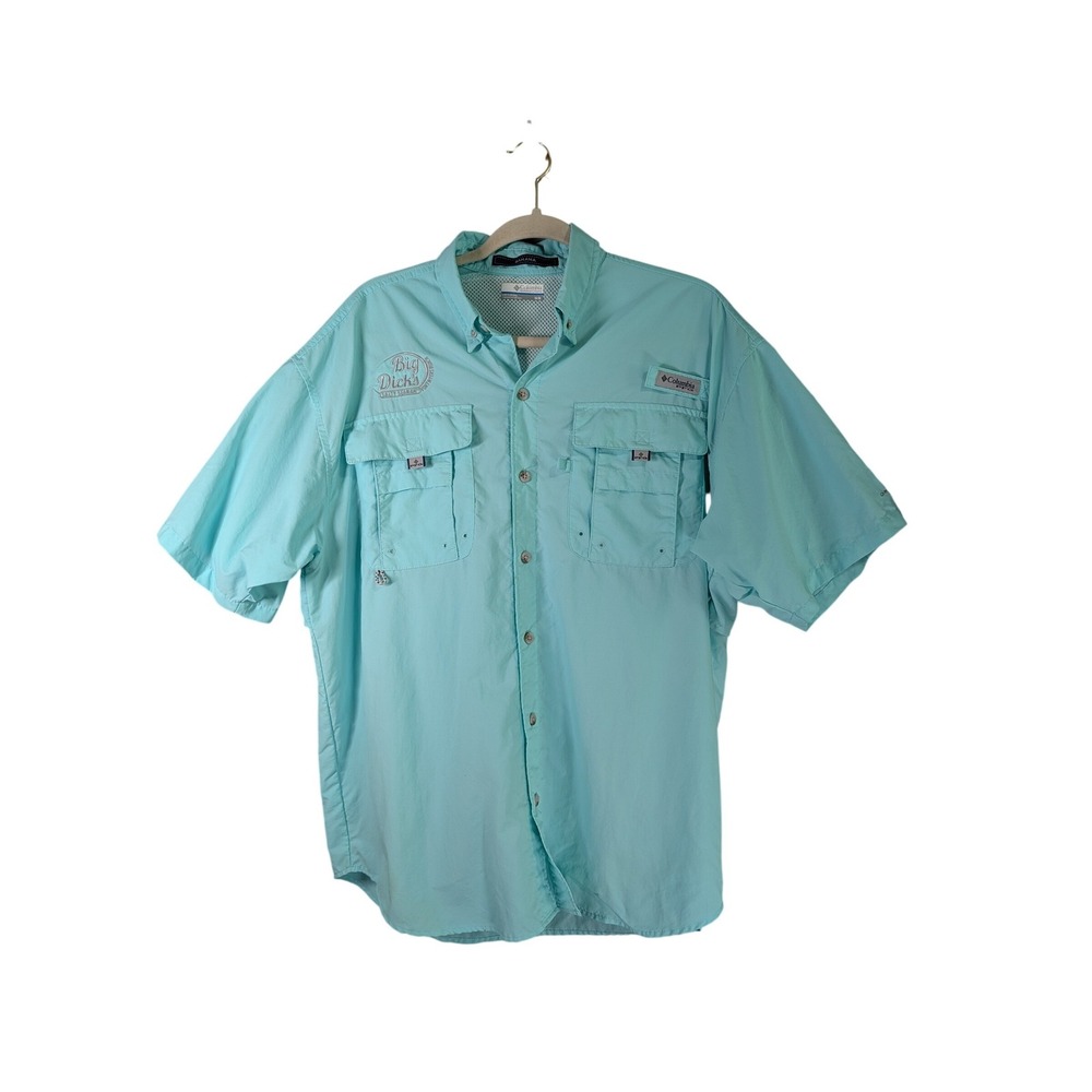 Columbia PFG Bahama Shirt Mens M Mint Green Fishing Short Sleeve Outdoors